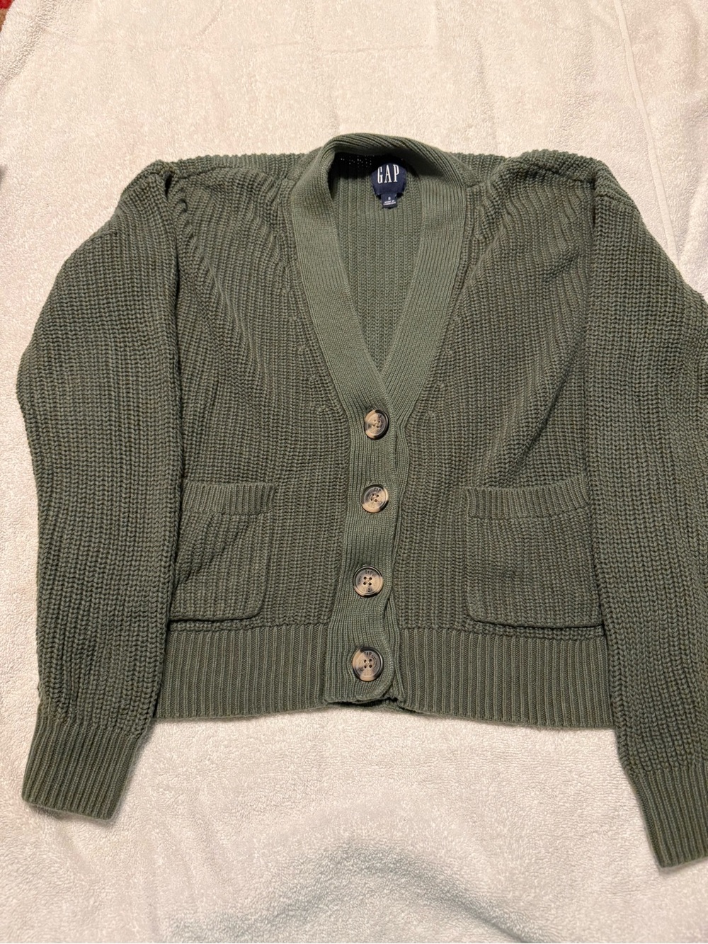 GAP Olive Chunky Button-Front Cardigan